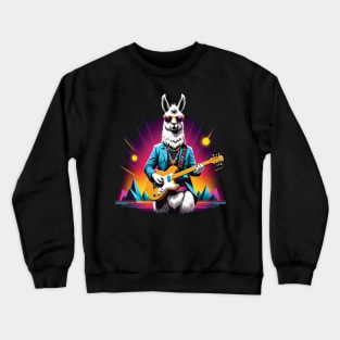 Cool Llama with a Guitar Crewneck Sweatshirt